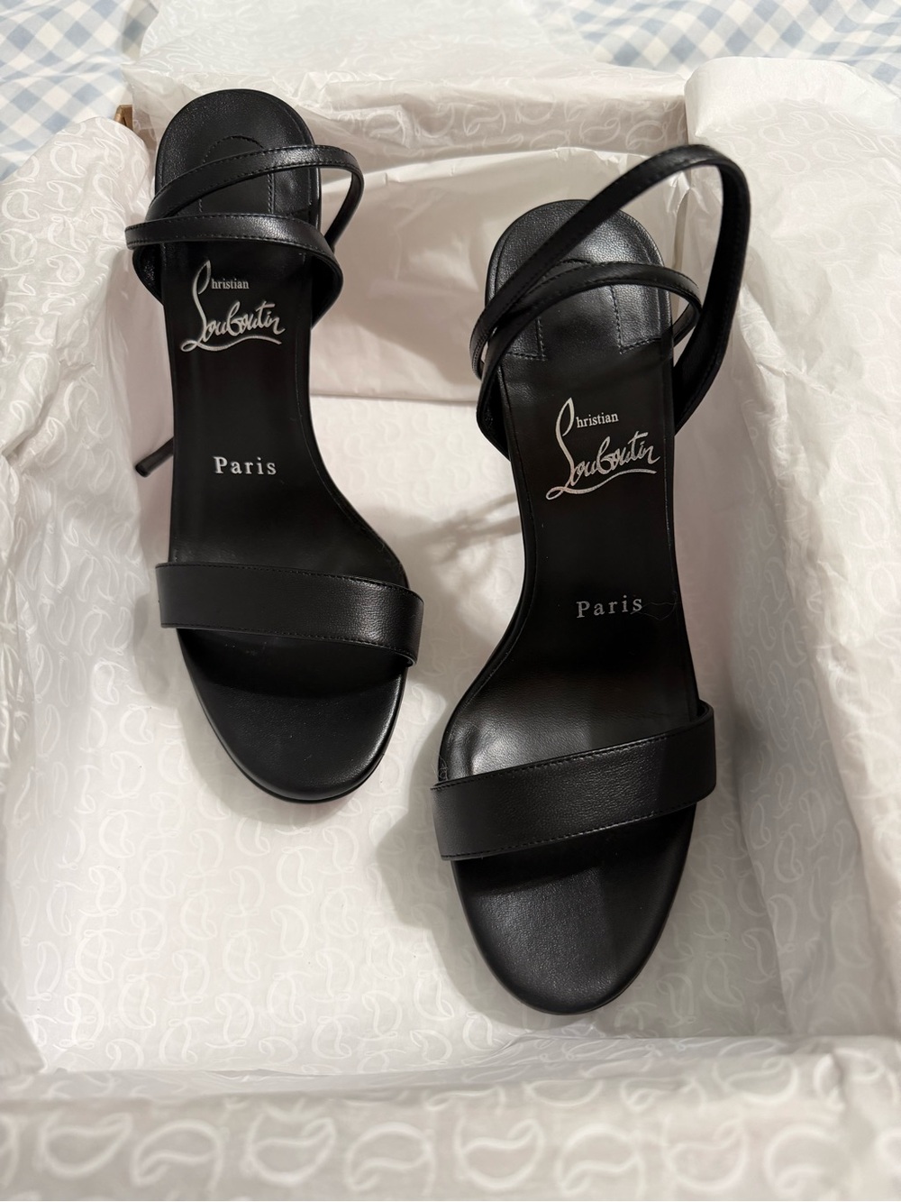 120 miss Z Christian Louboutin Black Leather Strap Heels 36.5